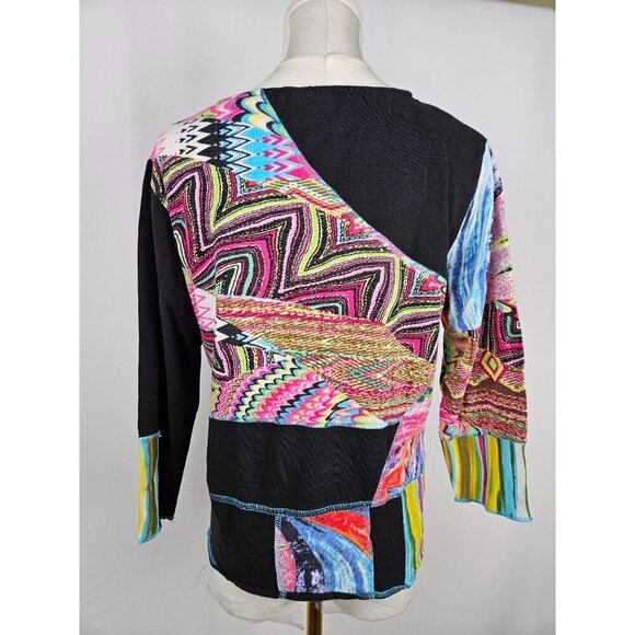 Parsley & Sage Top Petite Large Boho Mixed Media Artsy Colorful 3/4 Sleeve Black - Picture 5 of 8